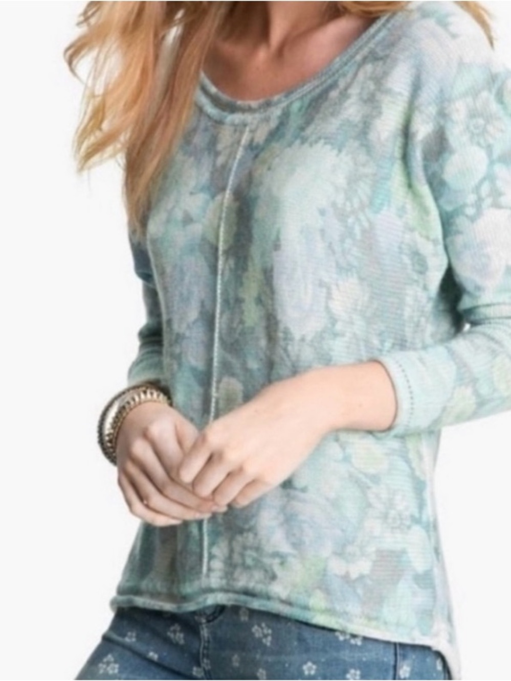 Free People Floral  Lightweight Crewneck Sweater